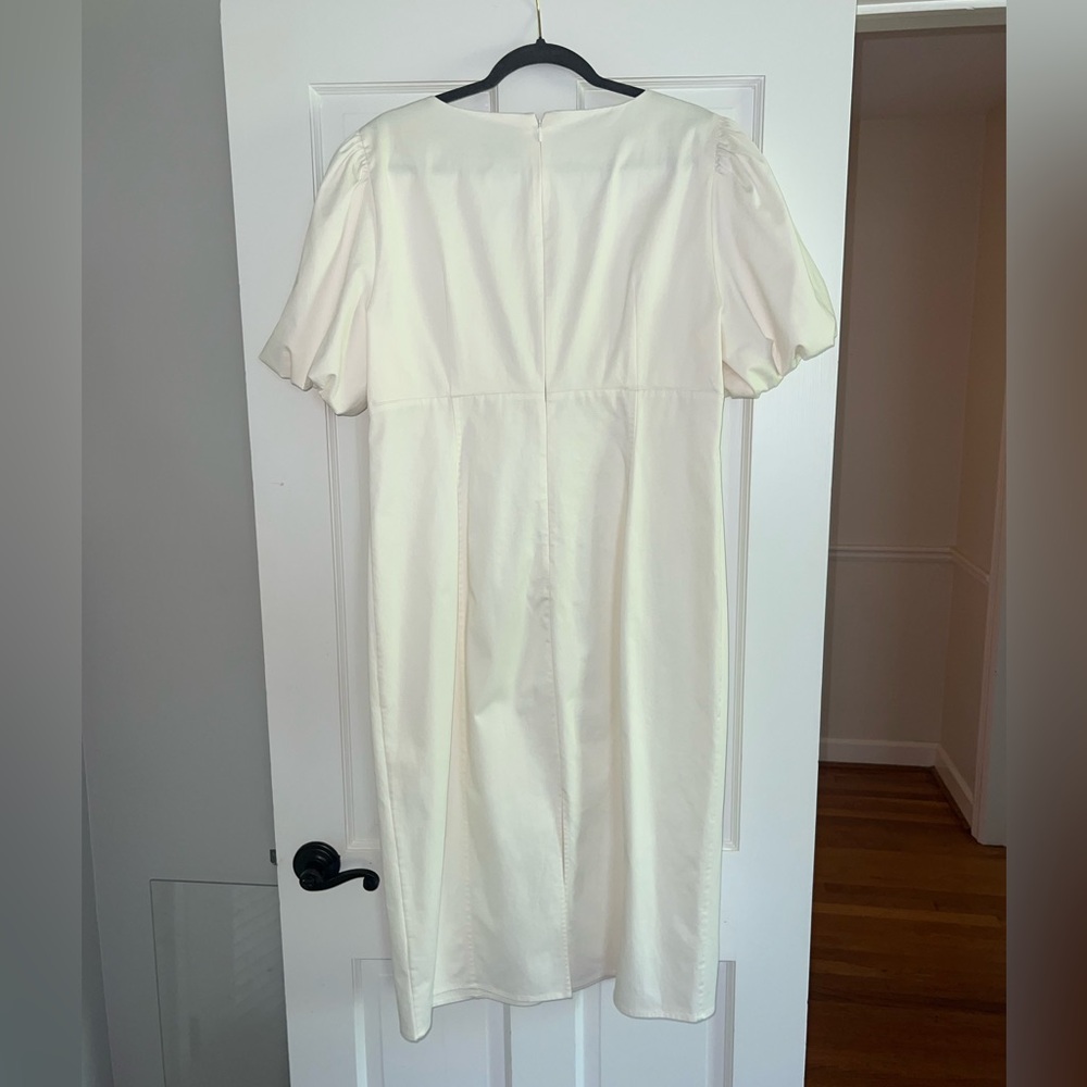J.Crew Collection Women Cutout Puff-Sleeve Cotton Ivory White Dress Sz 16 - Picture 11 of 14